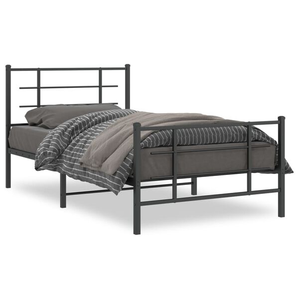vidaXL Metal Bed Frame without Mattress with Footboard Black 100x190cm