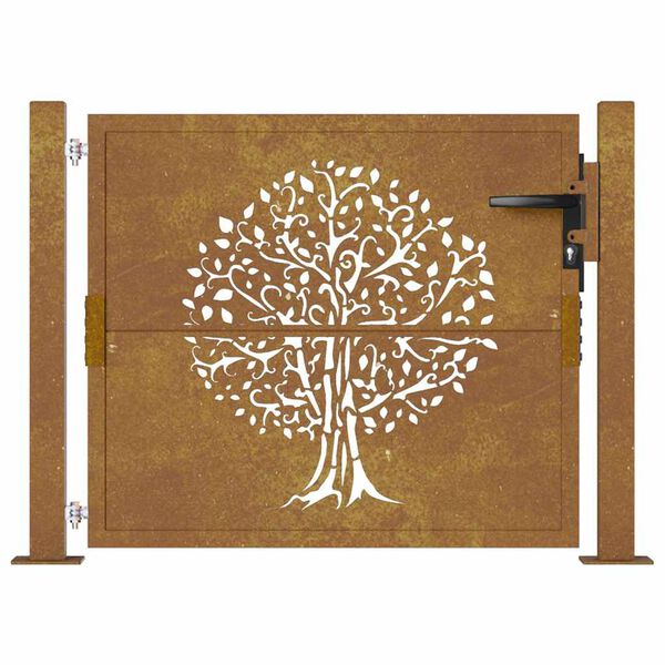 vidaXL Garden Gate 100x100 cm Corten Steel Tree Design
