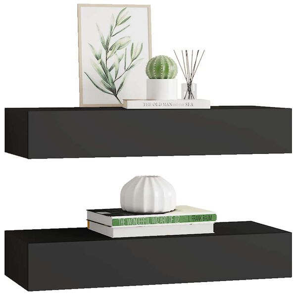 vidaXL Wall-mounted Drawer Shelves 2 pcs Black 60x23.5x10cm MDF