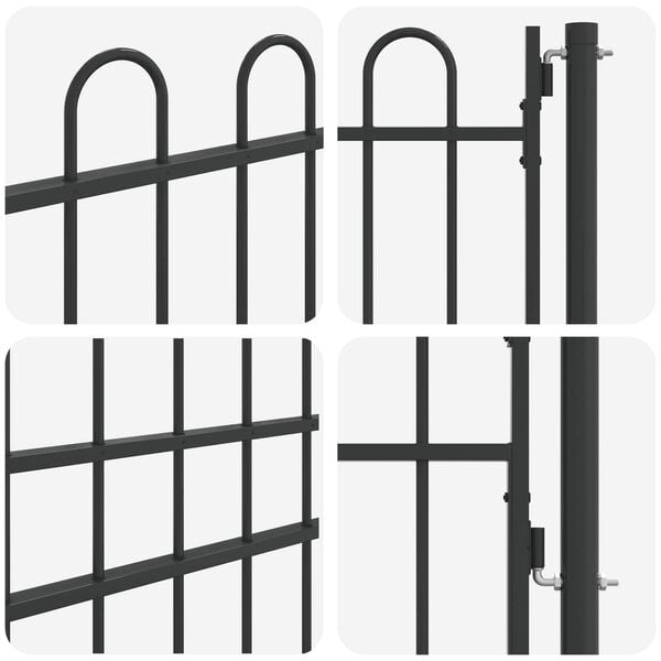 vidaXL Fence Gate Boxtel Single Door with Arched Top Steel 1x1.75 m Black