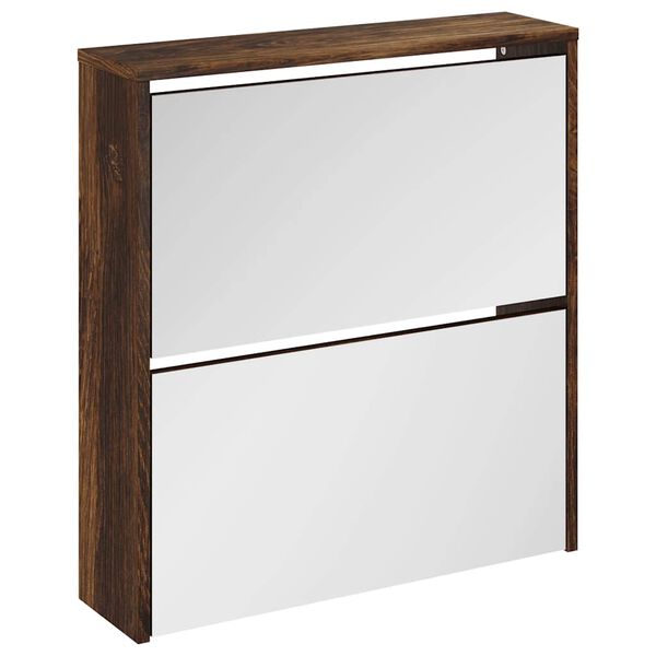 vidaXL Shoe Cabinet with Mirror 2-Layer Smoked Oak 63x17x67 cm
