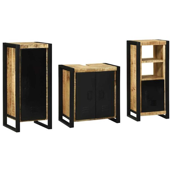 vidaXL Bathroom Furniture Set 3 pcs Brown and Black Solid Mango Wood