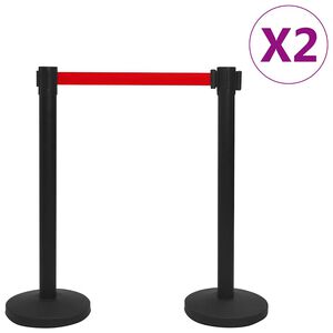 vidaXL Stanchions with Belts 4 pcs Airport Barrier Iron Black