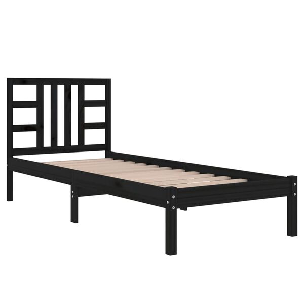vidaXL Bed Frame without Mattress Black 75x190 cm Small Single Solid Wood