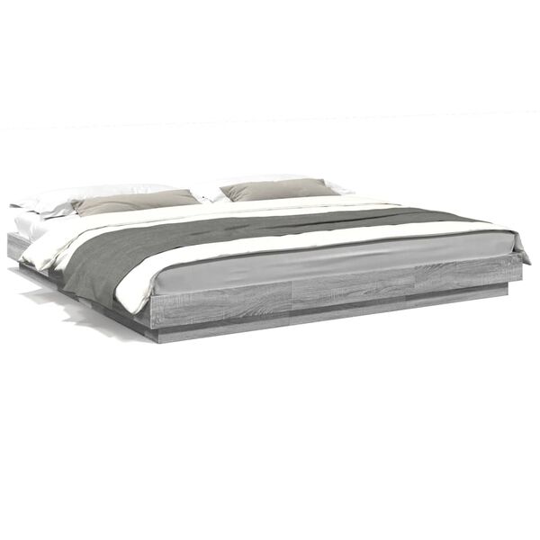 vidaXL Bed Frame without Mattress Grey Sonoma 180x200 cm Super King