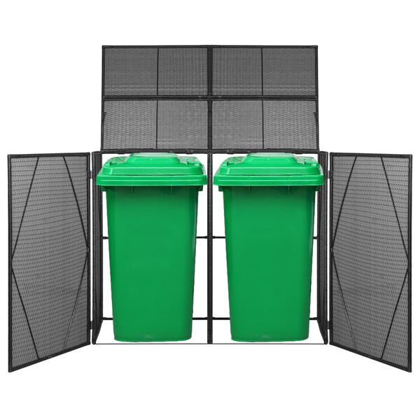 vidaXL Double Wheelie Bin Shed Black 153x78x120 cm Poly Rattan