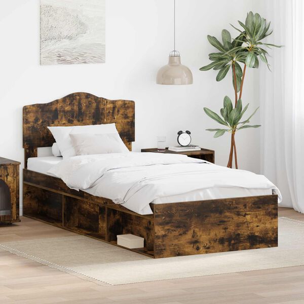 vidaXL Bed Frame Smoked Oak 100 x 200 cm Solid Pine Wood