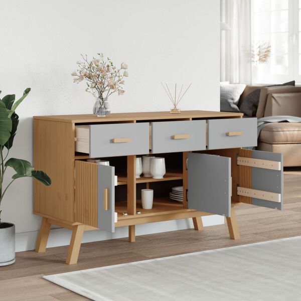 vidaXL Sideboard OLDEN Grey and Brown 114x43x73.5 cm Solid Wood Pine