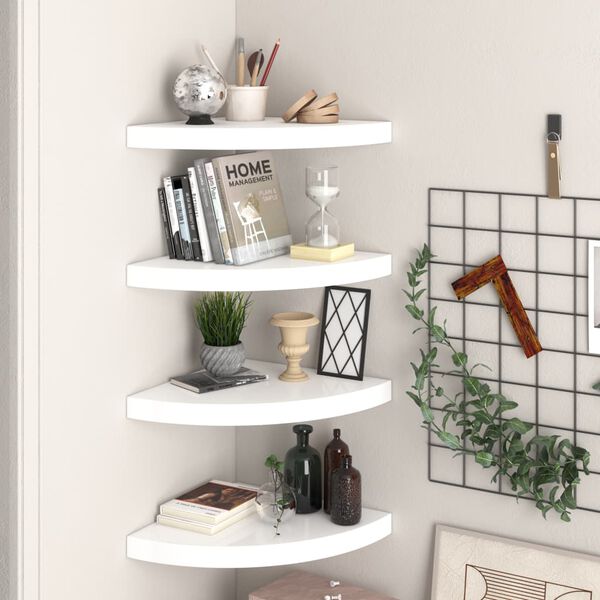vidaXL Floating Corner Shelves 4 pcs High Gloss White 35x35x3.8 cm MDF