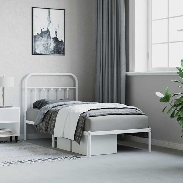 vidaXL Metal Bed Frame without Mattress with Headboard White 90x190cm