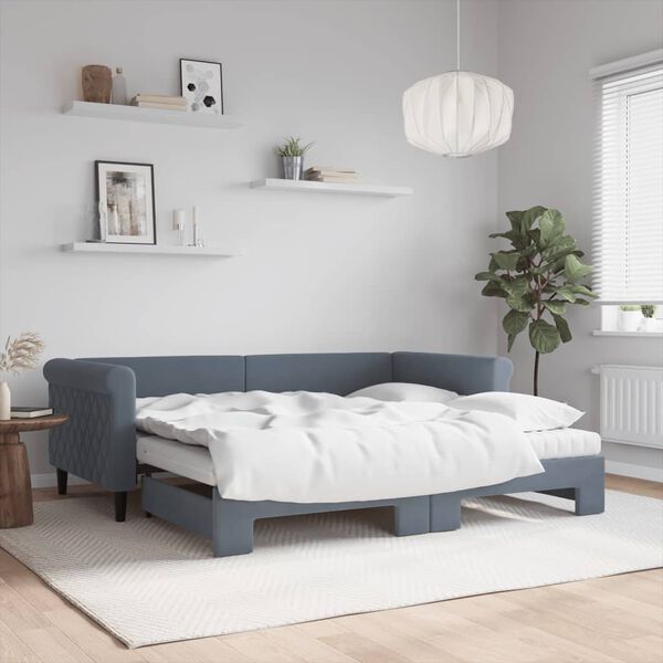 vidaXL Daybed with Trundle and Mattresses Dark Grey 90x190 cm Velvet