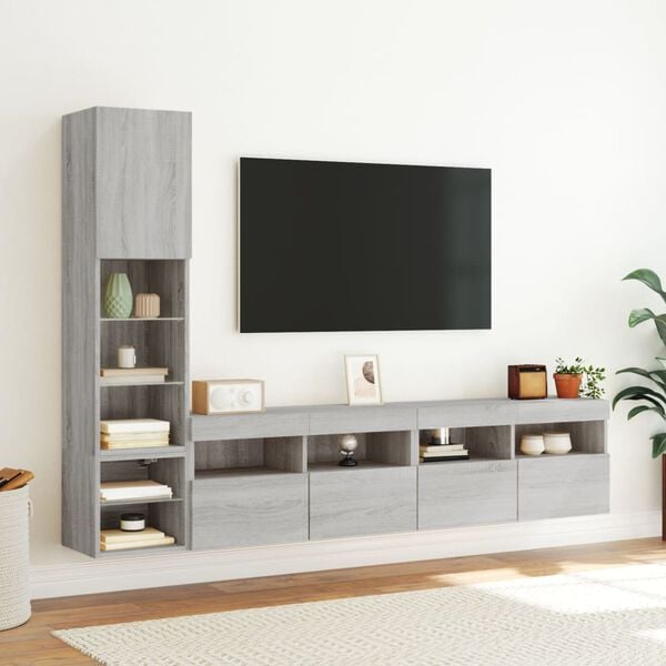 vidaXL 4 Piece TV Wall Units with LED Grey Sonoma Engineered Wood