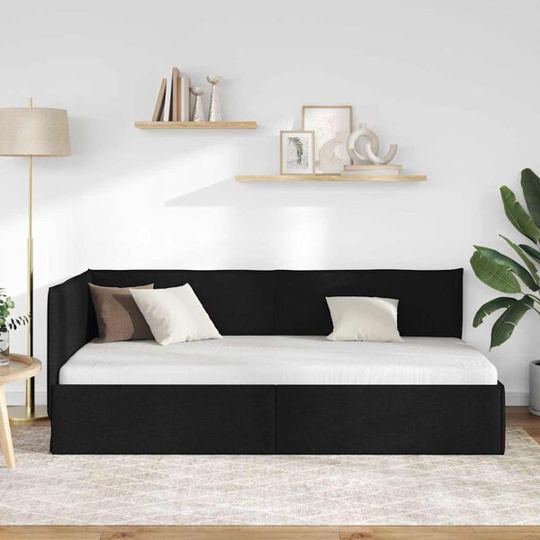 vidaXL Corner Bed Frame with Headboard Black 90 x 190 cm Fabric