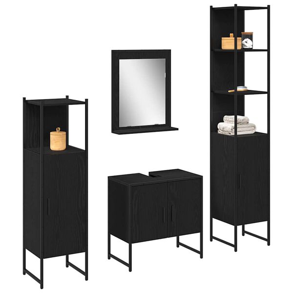 vidaXL Bathroom Furniture Set with Shelf 4 pcs Black Engineered wood