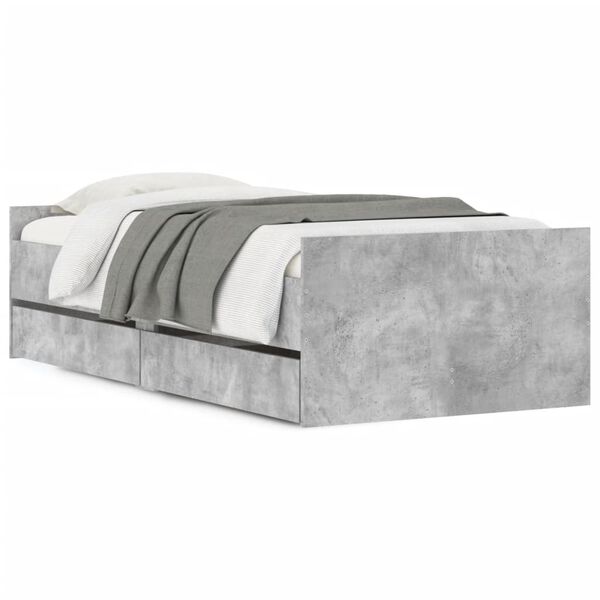 vidaXL Bed Frame with Drawers without Mattress Concrete Grey 90x190 cm Single