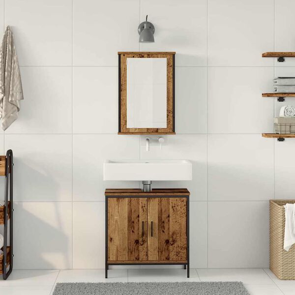 vidaXL Bathroom Furniture Set with Shelf 2 pcs Brown Engineered wood