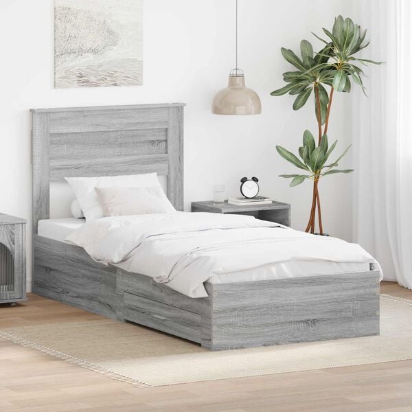 vidaXL Bed Frame with Drawer Grey Sonoma 90 x 200 cm Engineered Wood