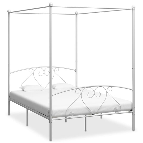 vidaXL Bed Frame without Mattress with Canopy White 140x200 cm Metal