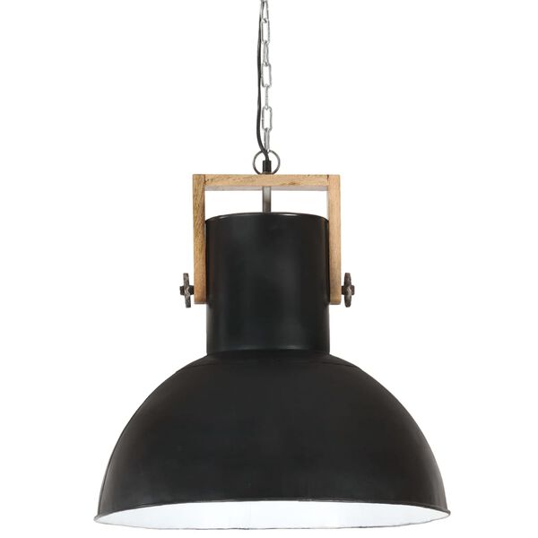 vidaXL Industrial Hanging Lamp 25 W Black Round Mango Wood 52 cm E27