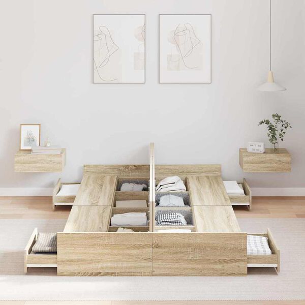 vidaXL Storage Bed Frame Sonoma Oak 120 x 190 cm Engineered Wood