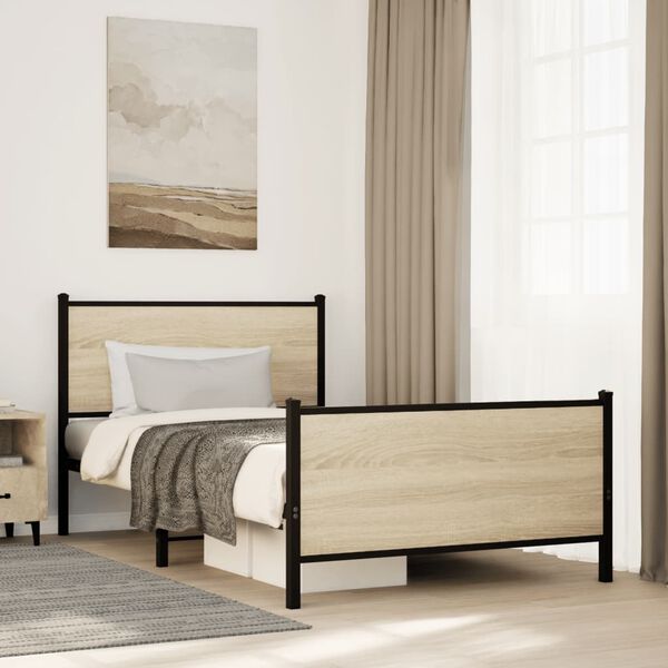 vidaXL Metal Bed Frame without Mattress Sonoma Oak 100x190 cm