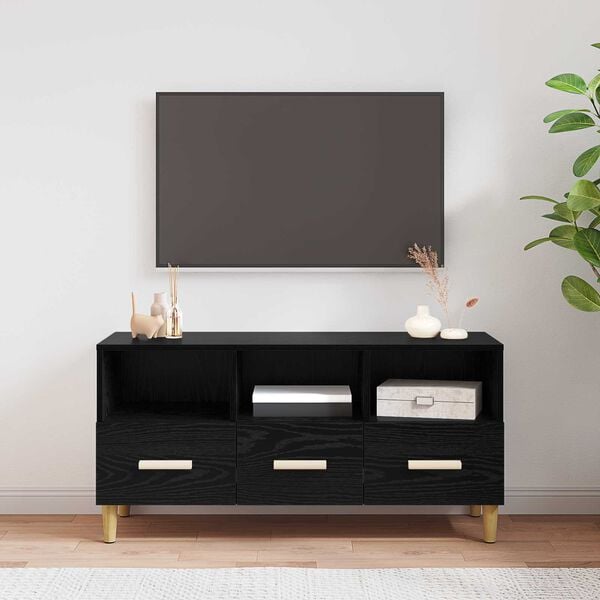 vidaXL TV Cabinet Black Oak 102 x 36 x 50 cm Engineered Wood
