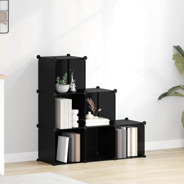 vidaXL Storage Cube Organiser with 6 Cubes Black PP