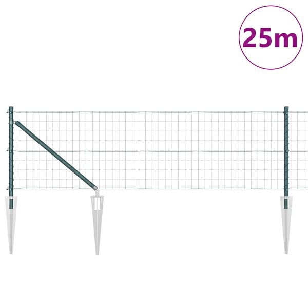 vidaXL Fence with Post Green 0.4 x 25 m Steel and PVC