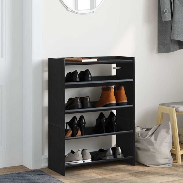 vidaXL Shoe Rack Black 60x25x81 cm Engineered Wood