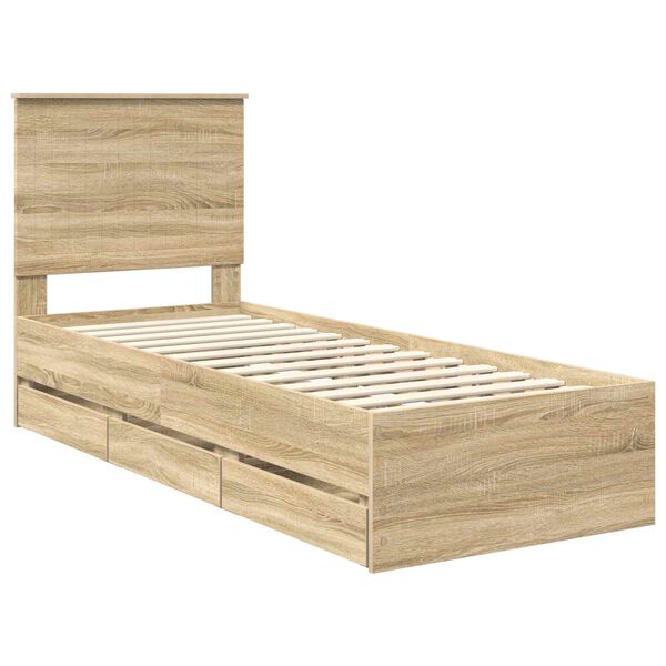vidaXL Bed Frame with Drawer Sonoma Oak 75 x 190 cm Engineer Wood