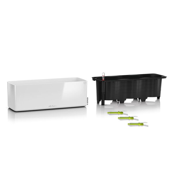 LECHUZA Planter CUBE Glossy Triple ALL-IN-ONE High-gloss White