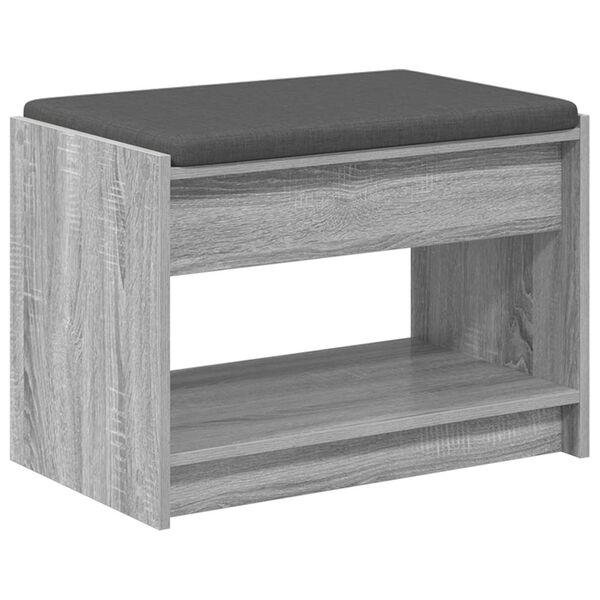 vidaXL Hall Bench with Cushion with Shelf Grey Sonoma 63 x 38 x 45 cm