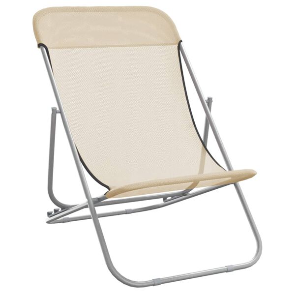 vidaXL Folding Beach Chairs 2 pcs Cream Textilene&Powder-coated Steel