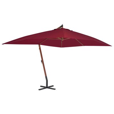 vidaXL Cantilever Umbrella with Wooden Pole 400x300 cm Bordeaux Red