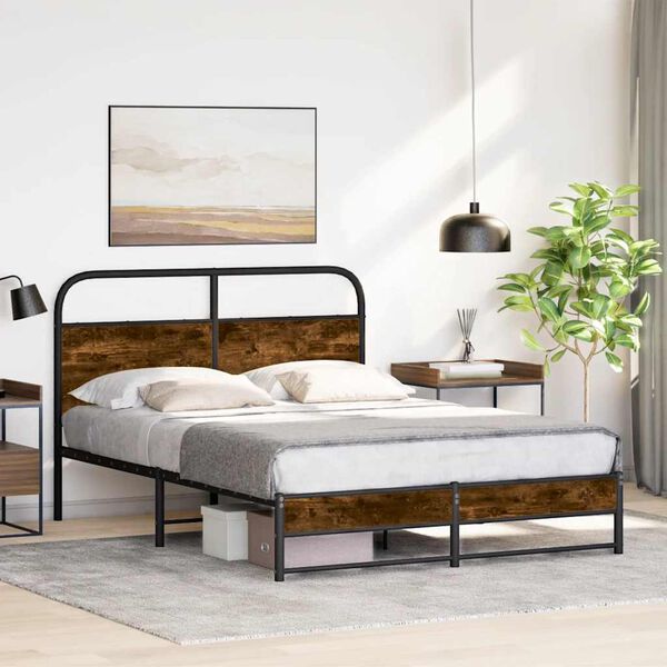 vidaXL Bed Frame Without Mattress 140x200 cm Smoked Oak Engineered Wood