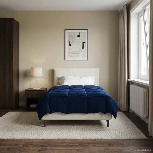 vidaXL Summer Duvet Quilted Dark Blue 140 x 220 cm Microfiber