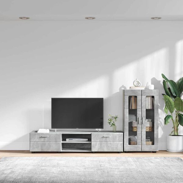 vidaXL TV Cabinet Set with Drawer Concrete Grey Engineered Wood