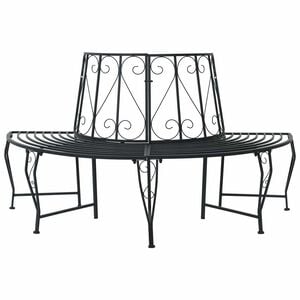 vidaXL Tree Bench 4-Seater 160 x 80 x 89 cm Steel Black Half-round