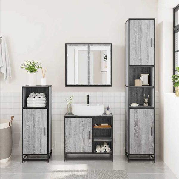 vidaXL 2 Piece Bathroom Furniture Set Grey Sonoma Engineered Wood
