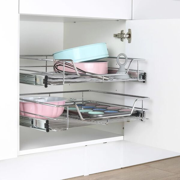 HI Telescopic Cupboard Drawing Basket 49x44x10 cm Chrome