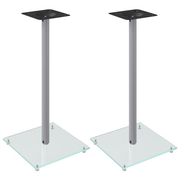 vidaXL Speaker Stands 2 pcs Silver Tempered Glass 1 Pillar Design