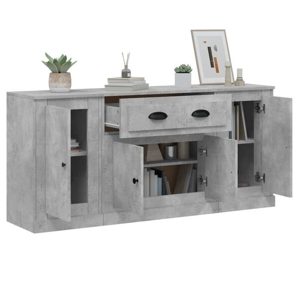 vidaXL Sideboards 3 pcs Concrete Grey Engineered Wood