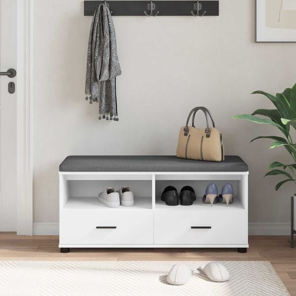 vidaXL Hall Bench with Cushion with Drawer White 100 x 38 x 46 cm