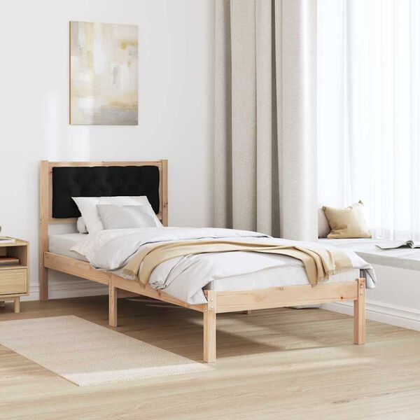 vidaXL Bed Frame with Headboard Black 90 x 190 cm Solid Pine Wood