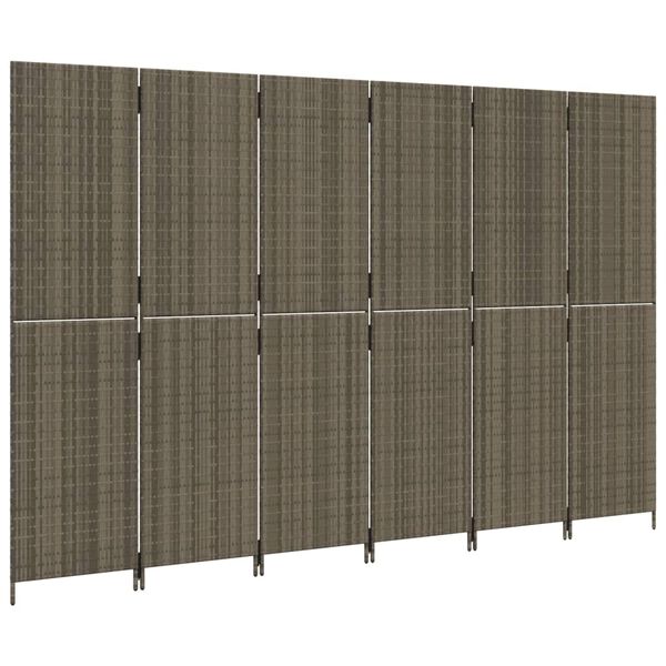 vidaXL Room Divider 6 Panels Grey Poly Rattan