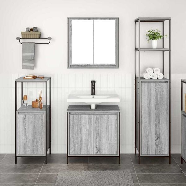 vidaXL Bathroom Furniture Set with Shelf 3 pcs Grey Sonoma and Black