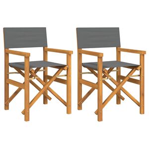 vidaXL Folding Director's Chairs 2 pcs Grey Solid Wood Teak