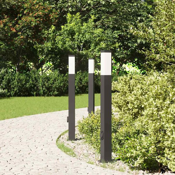 vidaXL Bollard Lights with Outlet 3 pcs 80 cm Black IP44
