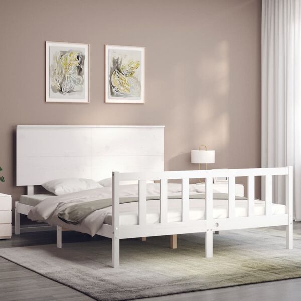 vidaXL Bed Frame without Mattress White King Size Solid Wood Pine