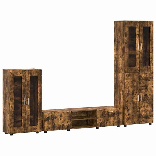 vidaXL TV Cabinet Set with Drawer with Door Smoked Oak Engineered Wood